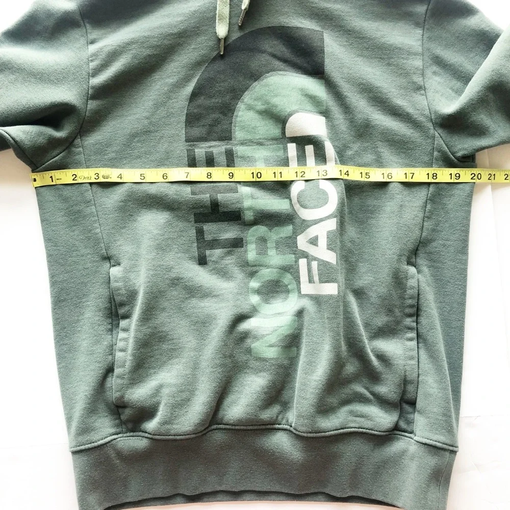 The North Face Sweatshirt Mens Small Graphic Hoodie Green Vertical Logo Pullover